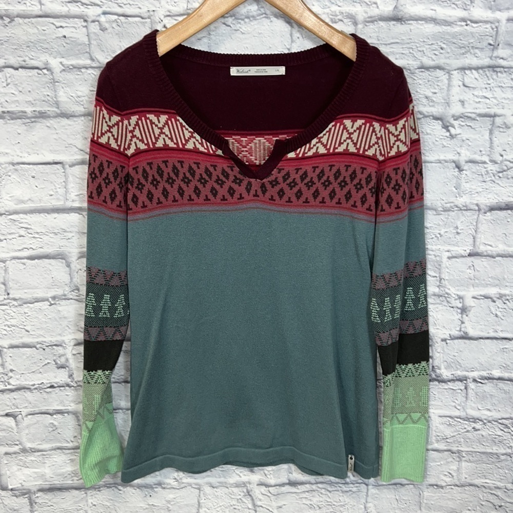 Woolrich Women' s Sweater Pullover Maroon Gray Keyhole And Round Neck | large